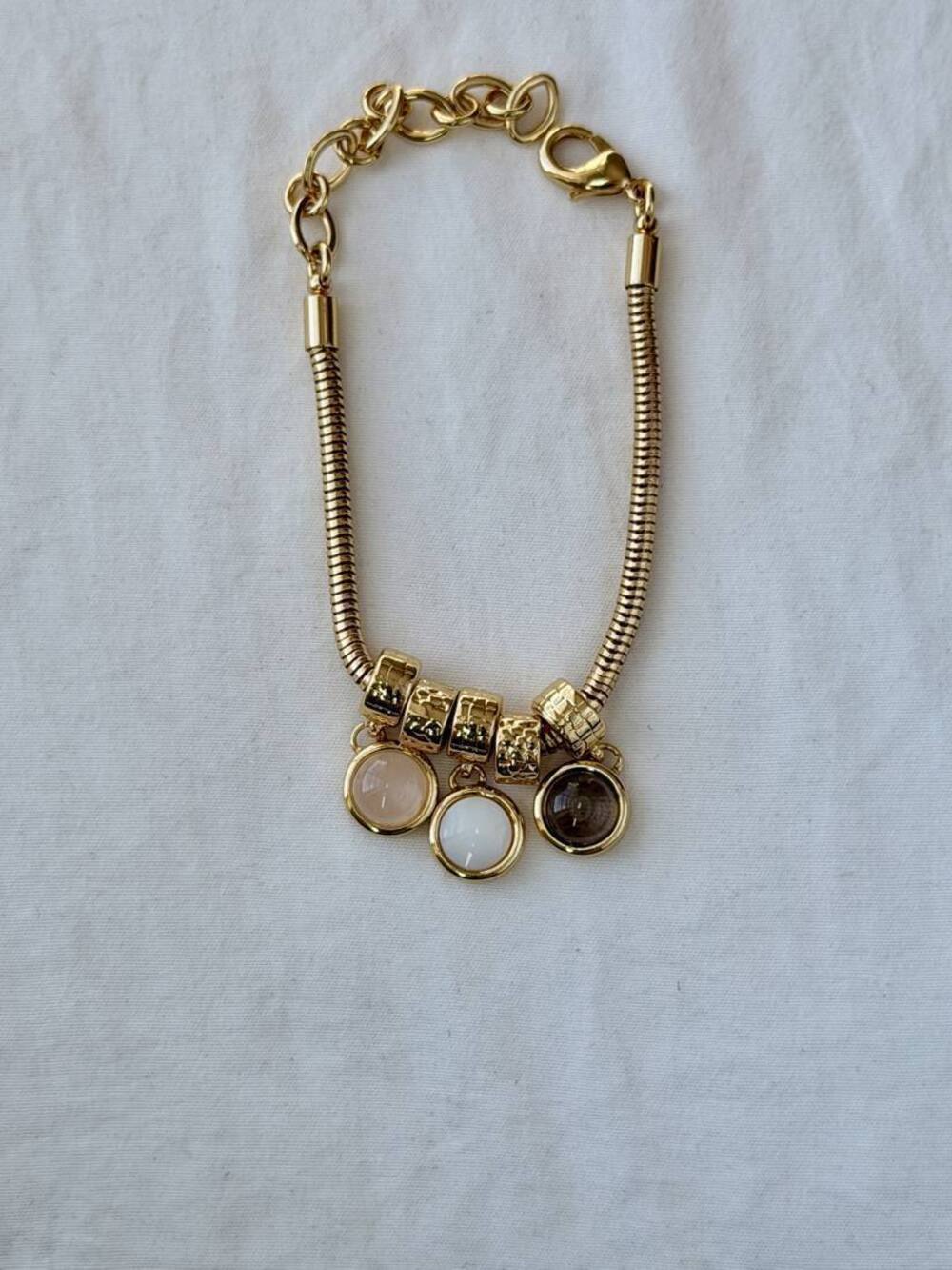 Charmed Bracelet - 18k Gold Plated - Rose Quartz, Mother of Pearl & Obsidian